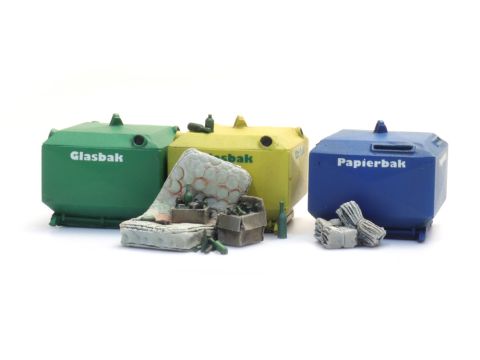 Artitec Glass and paper recycling containers and garbage - ready-made, painted - H0 / 1:87 (AR387.458)