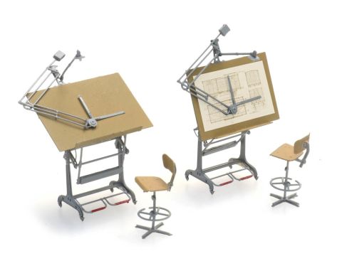 Artitec Architect's tables and chairs (2x) - ready-made, painted - H0 / 1:87 (AR387.474)