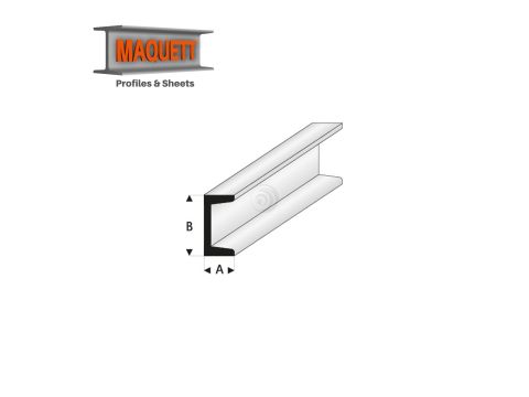 Maquett Styrene Profiles - Channel   - Length: 330mm - White - 1,0x2,0mm/0.040x0.080" (412-52-3-v)