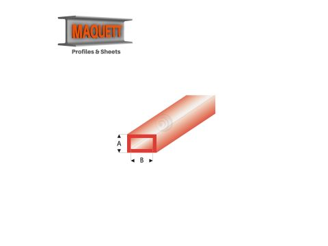 Maquett Styrene Profiles - Rectangular Tube - Length: 330mm - Clear red - 3,0x6,0mm/0.118x0.236" (442-55-3-v)