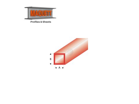 Maquett Styrene Profiles - Square Tube - Length: 330mm - Clear red - 2,0x3,0mm/0.08x0.118"  (434-53-3-v)