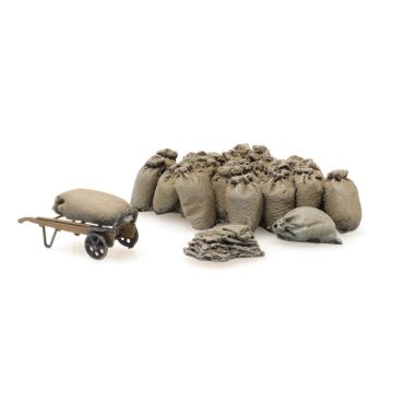 Artitec Platform cargo: jute sacks with cart - ready-made, painted - H0 / 1:87 (AR387.450)