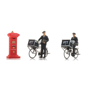 Artitec Postmen on bicycles + post box - ready-made, painted - H0 / 1:87 (AR5870052)