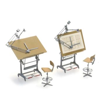 Artitec Architect's tables and chairs (2x) - ready-made, painted - H0 / 1:87 (AR387.474)
