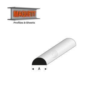 Maquett Styrene Profiles - Half Round Rod - Length: 330mm - White - 8,0mm/0.312" (401-63-3-v)