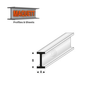 Maquett Styrene Profiles - I-Beam - Length: 330mm - White - 510mm/0.197x0.394" (414-57-3-v)