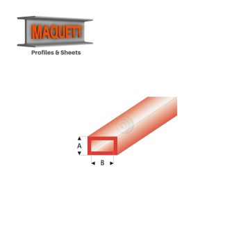 Maquett Styrene Profiles - Rectangular Tube - Length: 330mm - Clear red - 2,0x4,0mm/0.080x0.156" (442-53-3-v)