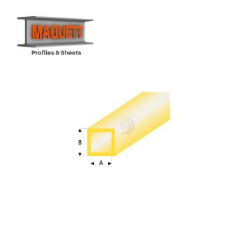 Maquett Styrene Profiles - Square Tube - Length: 330mm - Clear Yellow - 2,0x3,0mm/0.080x0.118" (432-53-3-v)