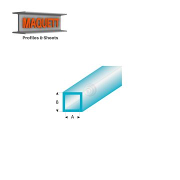 Maquett Styrene Profiles - Square Tube - Length: 330mm - Clear blue - 4,0x5,0mm/0.156x0.197" (437-57-3-v)