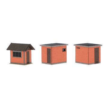 Unique Laser-Cut Building Kit - Railway outbuilding - L: 47mm x B: 31mm x H: 40mm - L: 34mm x B: 30mm x H: 28mm - L: 34mm x B: 26mm x H: 28mm - - H0 / 1:87 (10-0011-04)